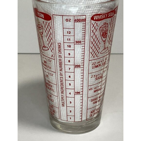 Irvinware Glass Bar Drink Recipe Shaker Red Clear 6" Vintage MCM - Picture 8 of 10